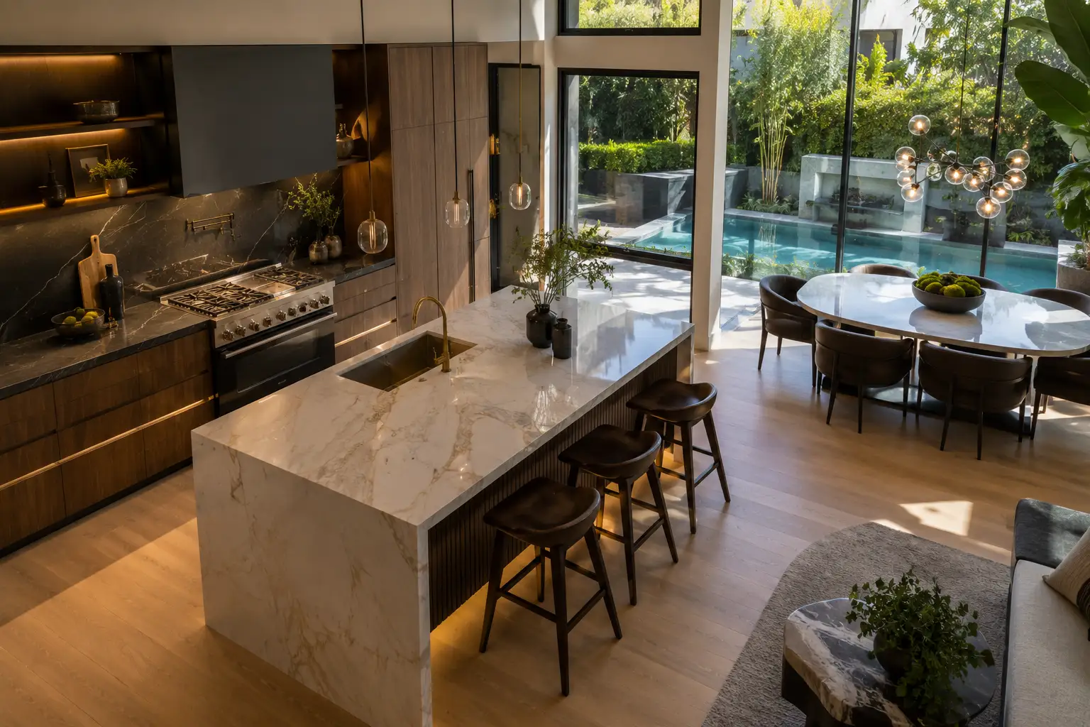 Custom Kitchen Countertops and Luxury Installation in Tarzana Custom luxury kitchen countertops in a Tarzana modern home