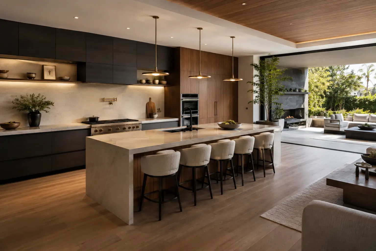 Modern Waterfall Countertop Installation in Tarzana Modern waterfall kitchen countertop installation in Tarzana